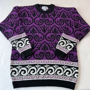 Novelli Petites size small Petite Black & Purple Acrylic Sweater Women's 1990's